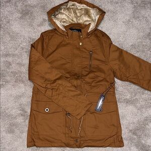 Brown Hooded Jacket with Faux Fur Lining